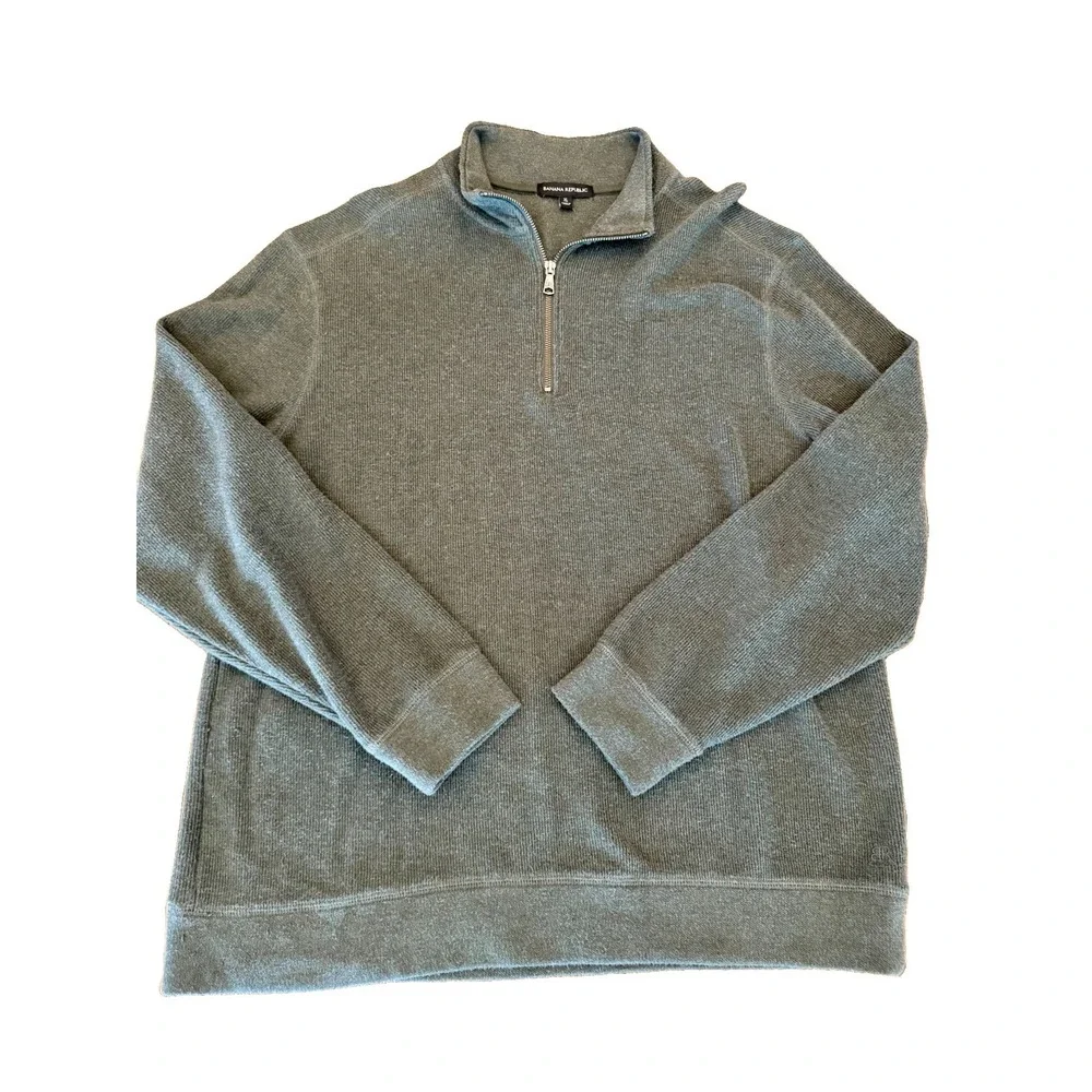 Banana Republic Mens XL Dark Olive Green Quarter Zip Sweater Mock Neck Pullover